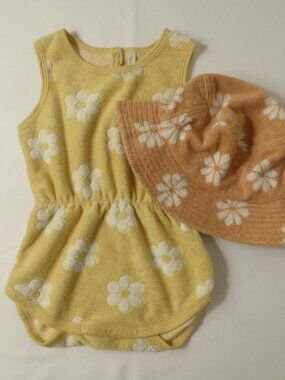 Rylee + Cru Terry Cloth Romper & Sun Hat Set, Size 12-18 Months